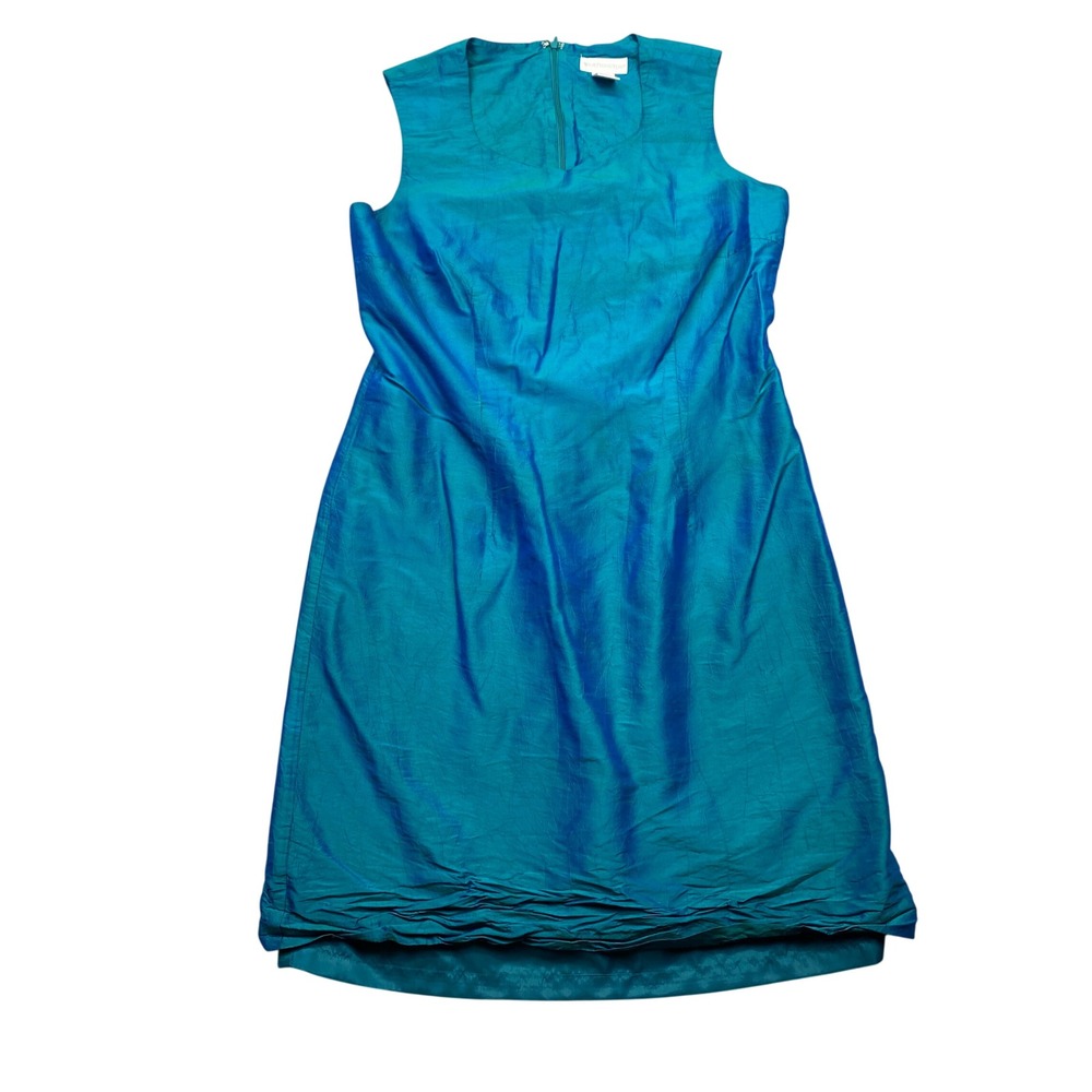 Worthington Teal Blue Silk Blend Sleeveless Sheath Dress Size 12 Festive Party